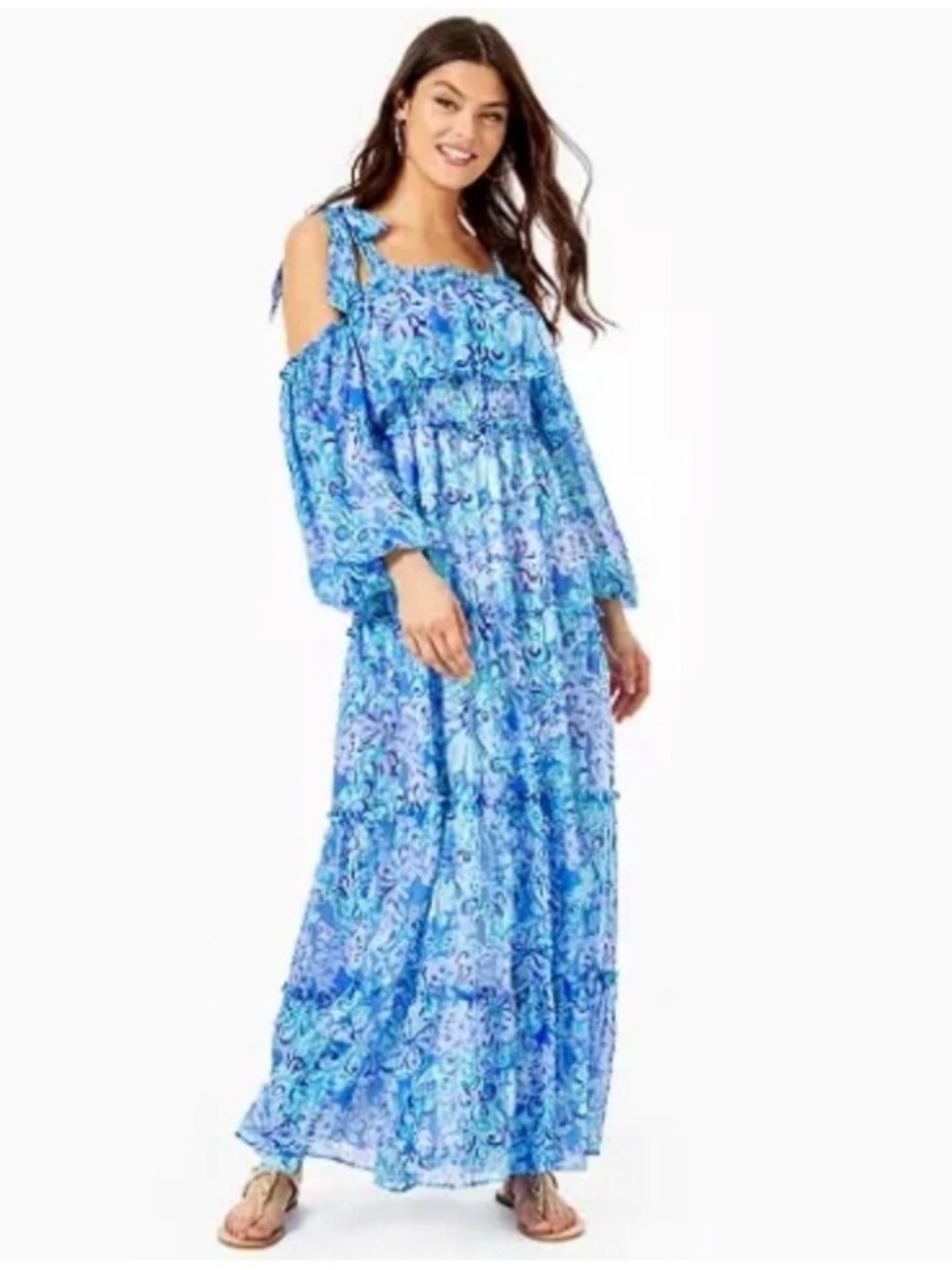 Lilly Pulitzer Blue Leena Cold-Shoulder Maxi Dress